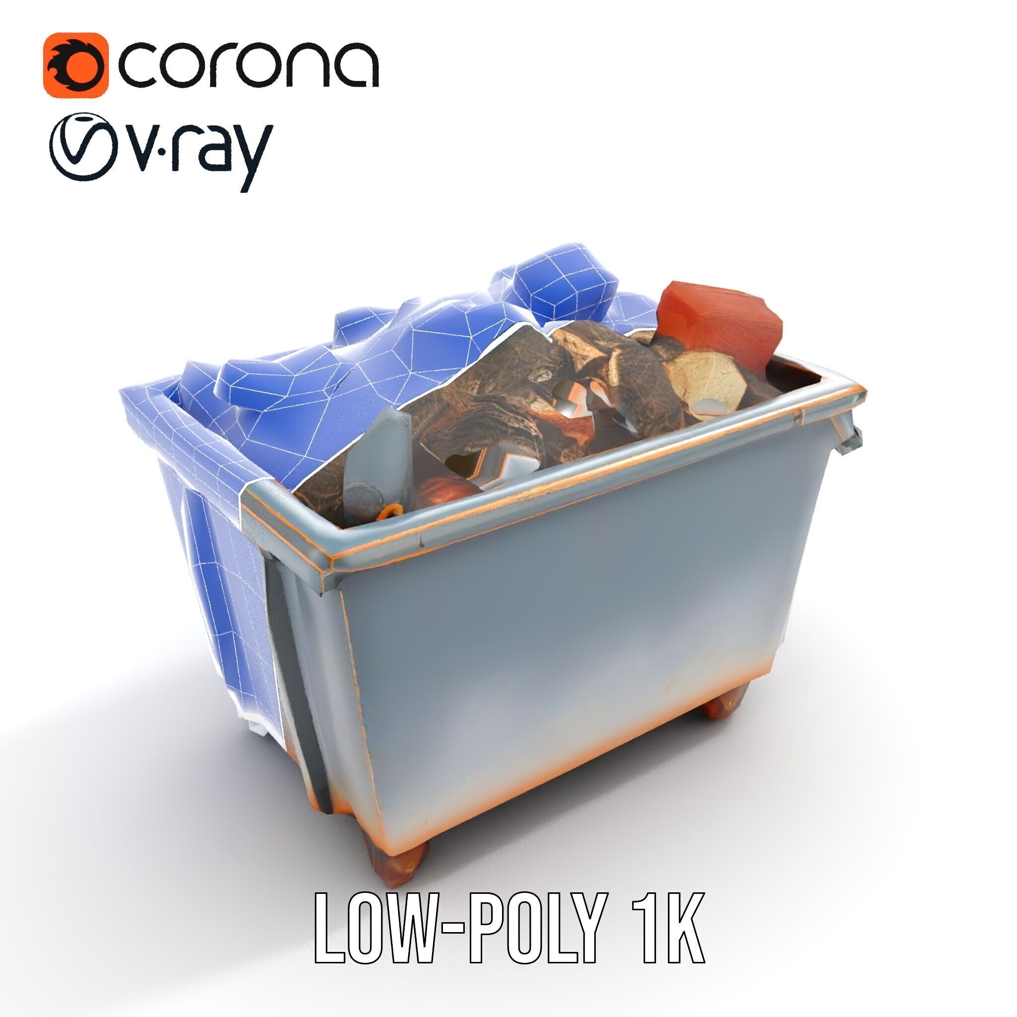 Industrial Dumpster with Bricks Model Pack Low-poly 3D model_23