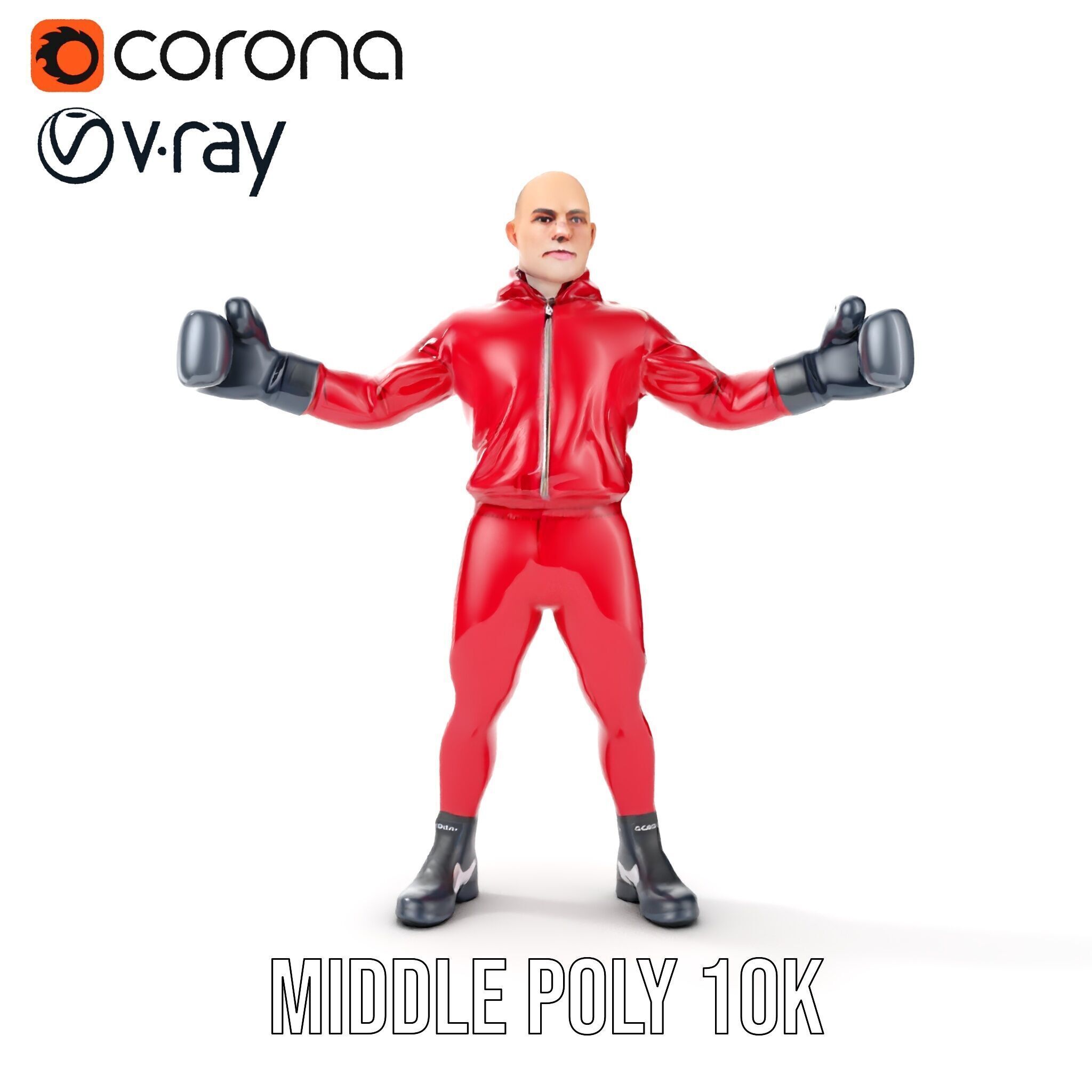 Boxer in Red Tracksuit  Rigged and Animated D Character Model Low-poly 3D model_25