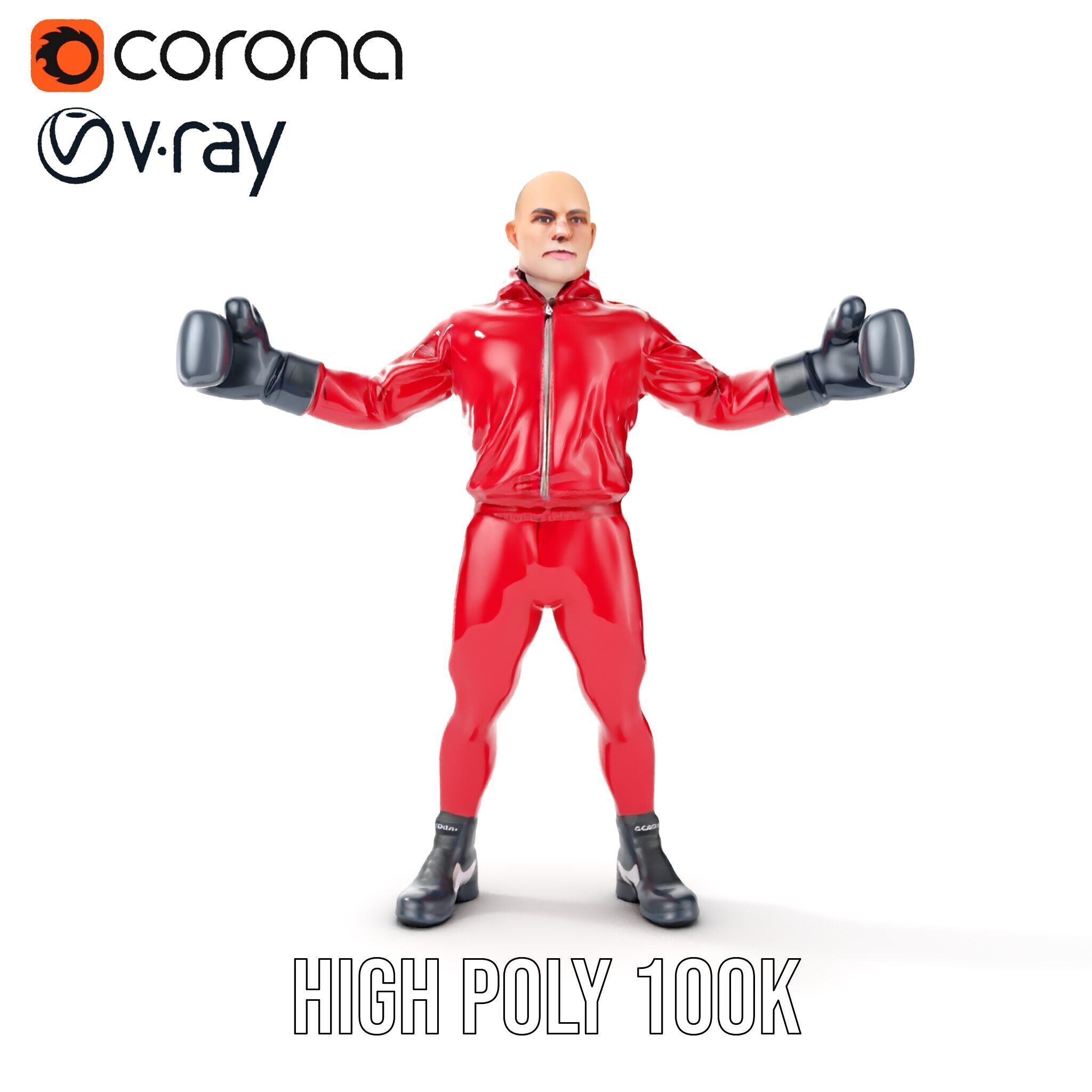 Boxer in Red Tracksuit  Rigged and Animated D Character Model Low-poly 3D model_27