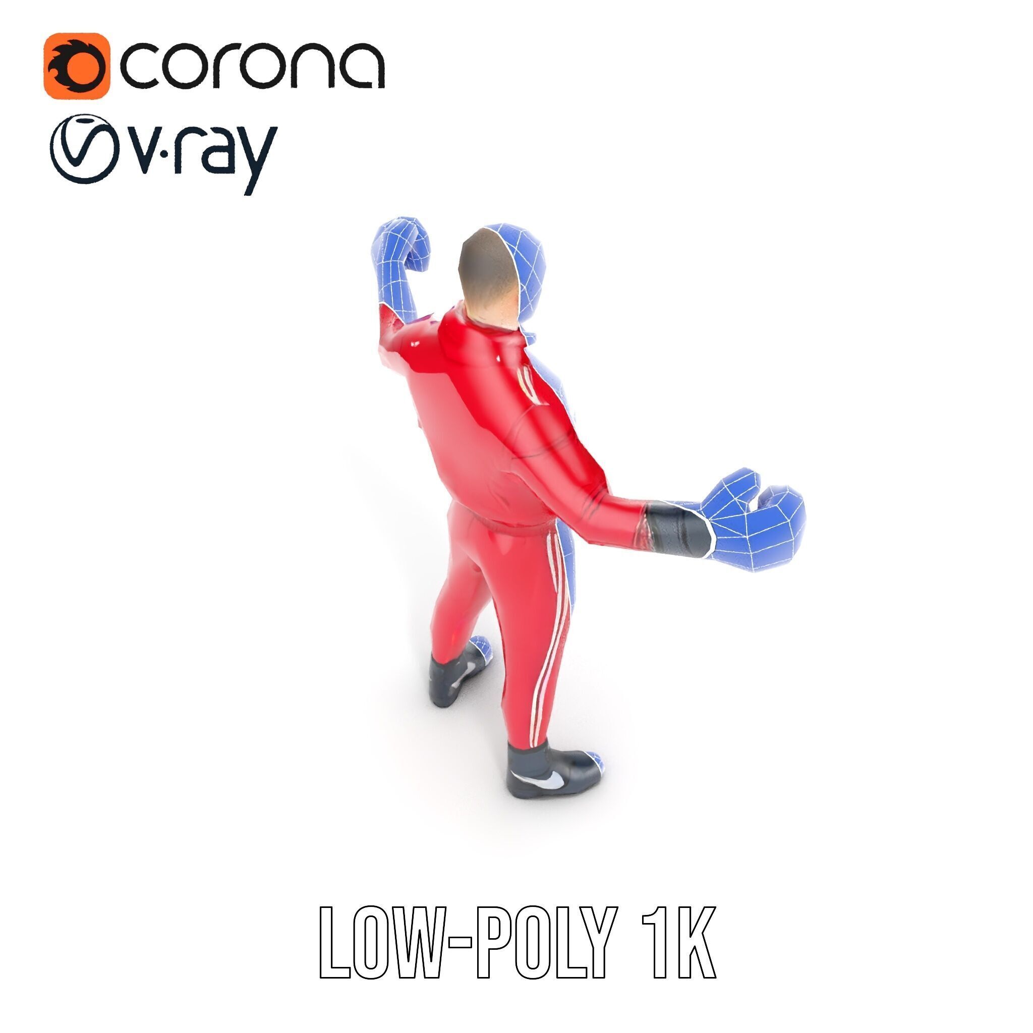 Boxer in Red Tracksuit  Rigged and Animated D Character Model Low-poly 3D model_21
