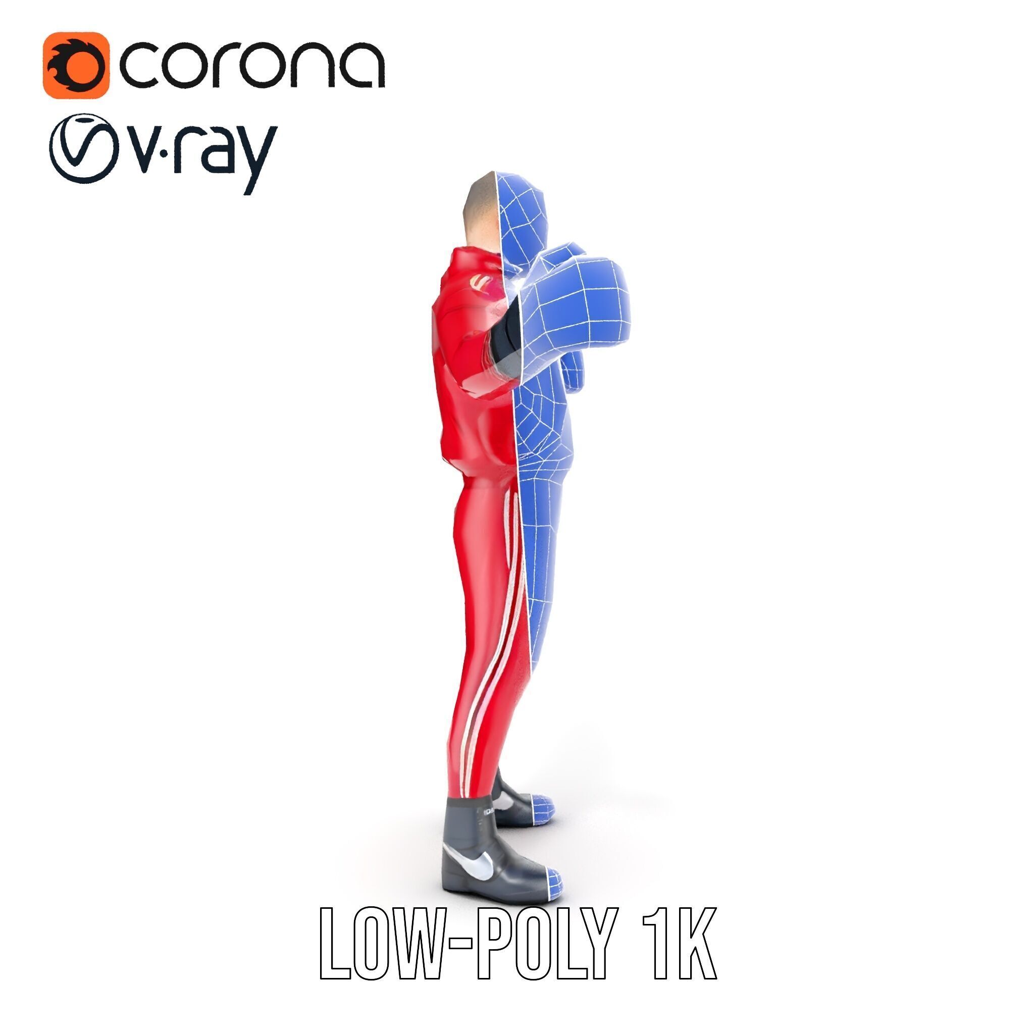 Boxer in Red Tracksuit  Rigged and Animated D Character Model Low-poly 3D model_29