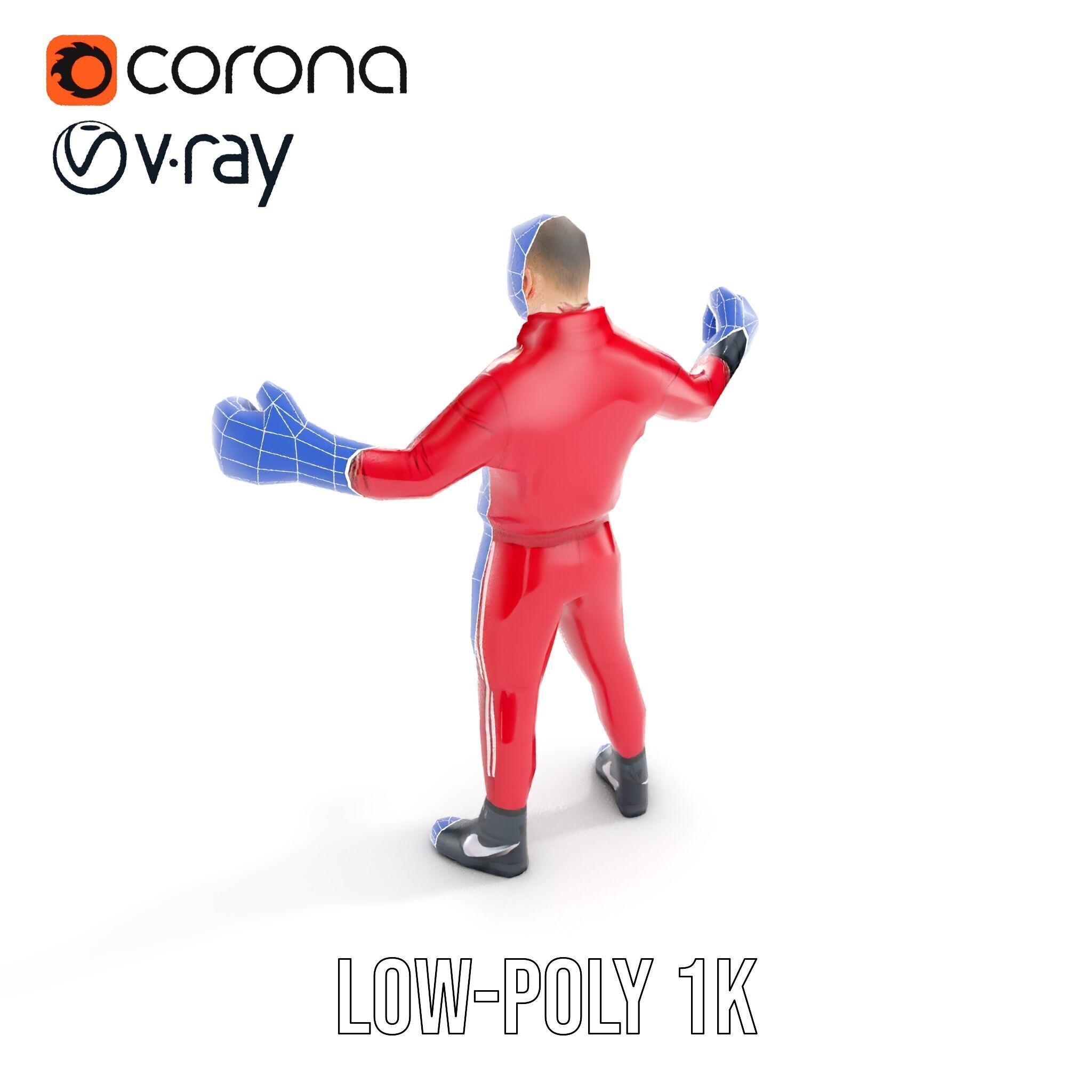 Boxer in Red Tracksuit  Rigged and Animated D Character Model Low-poly 3D model_7