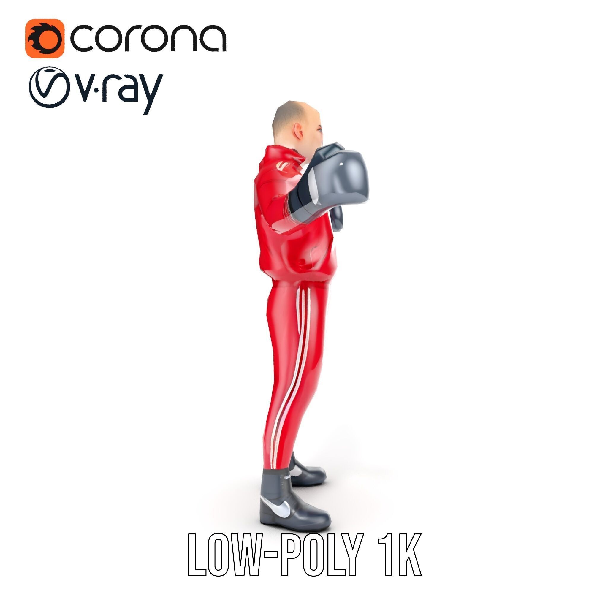 Boxer in Red Tracksuit  Rigged and Animated D Character Model Low-poly 3D model_18