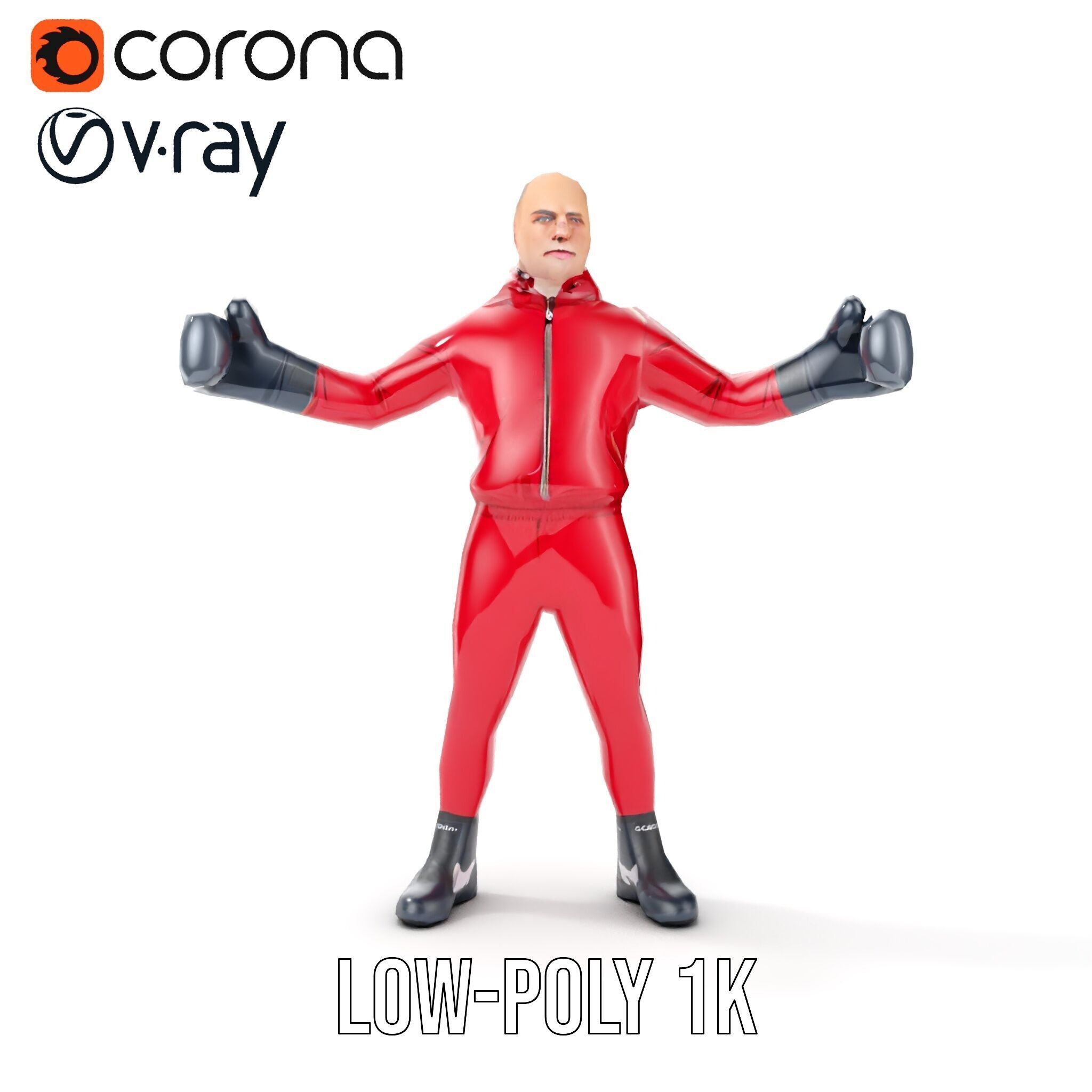Boxer in Red Tracksuit  Rigged and Animated D Character Model Low-poly 3D model_16
