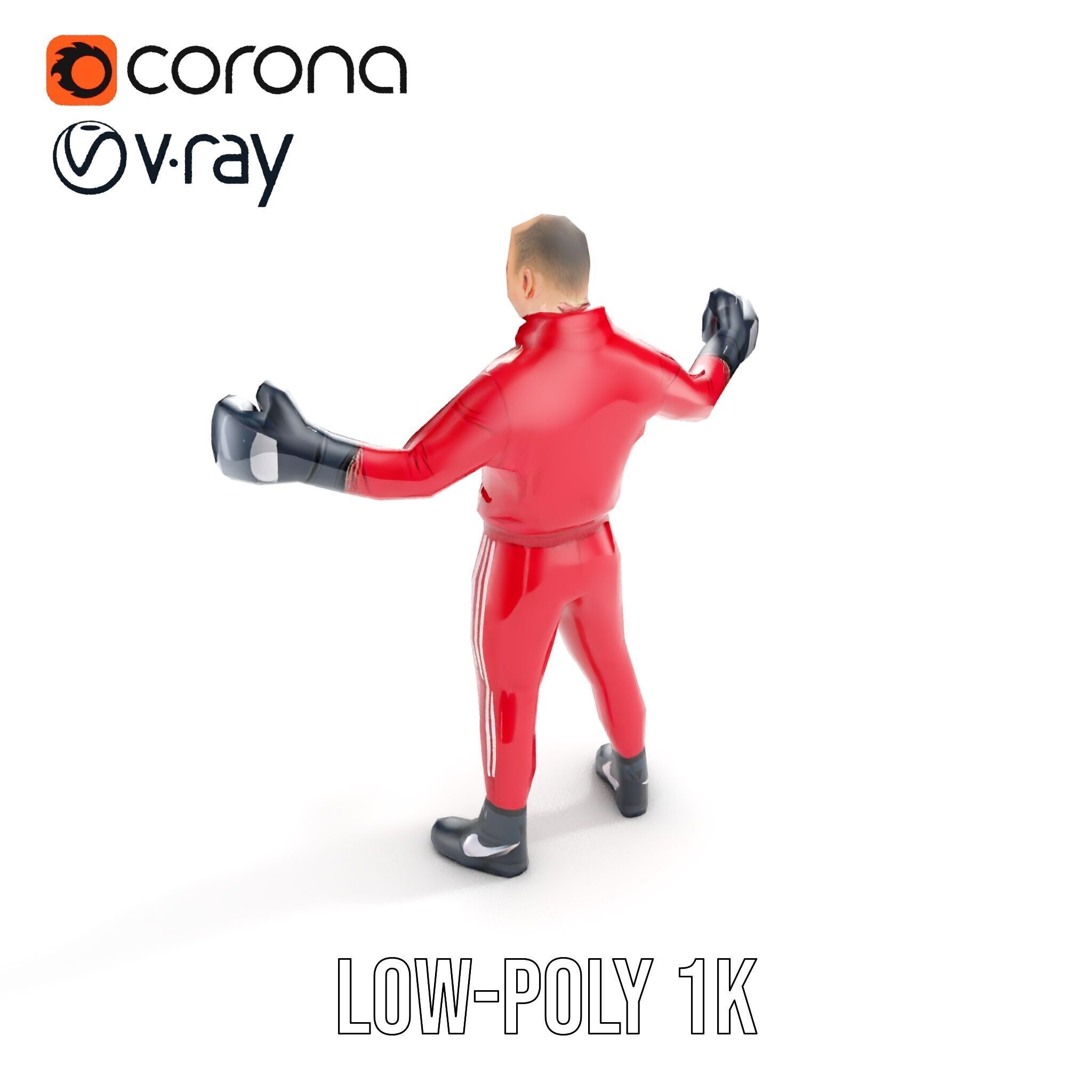 Boxer in Red Tracksuit  Rigged and Animated D Character Model Low-poly 3D model_32