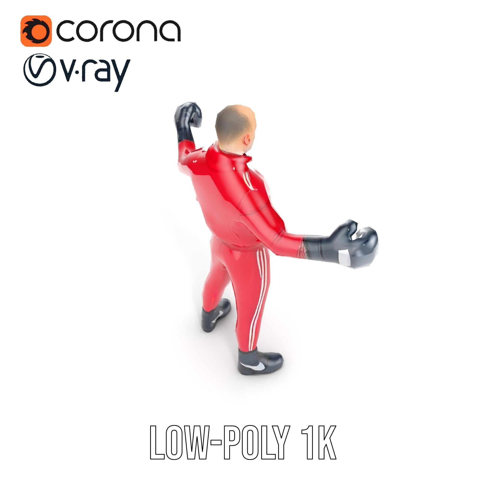 Boxer in Red Tracksuit  Rigged and Animated D Character Model Low-poly 3D model_24
