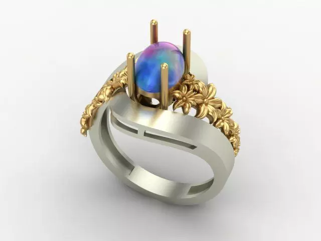Engagement ring with opal 3D print model