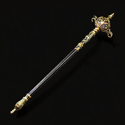 Ornate Fantasy Staff Gold and Obsidian Low-poly 3D model
