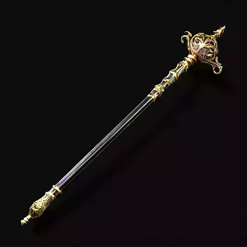Ornate Fantasy Staff Gold and Obsidian Low-poly 3D model
