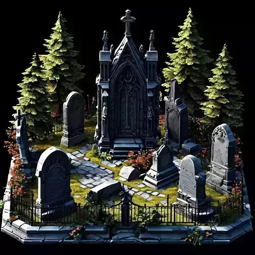 Gothic Graveyard Diorama Scene Low-poly 3D model