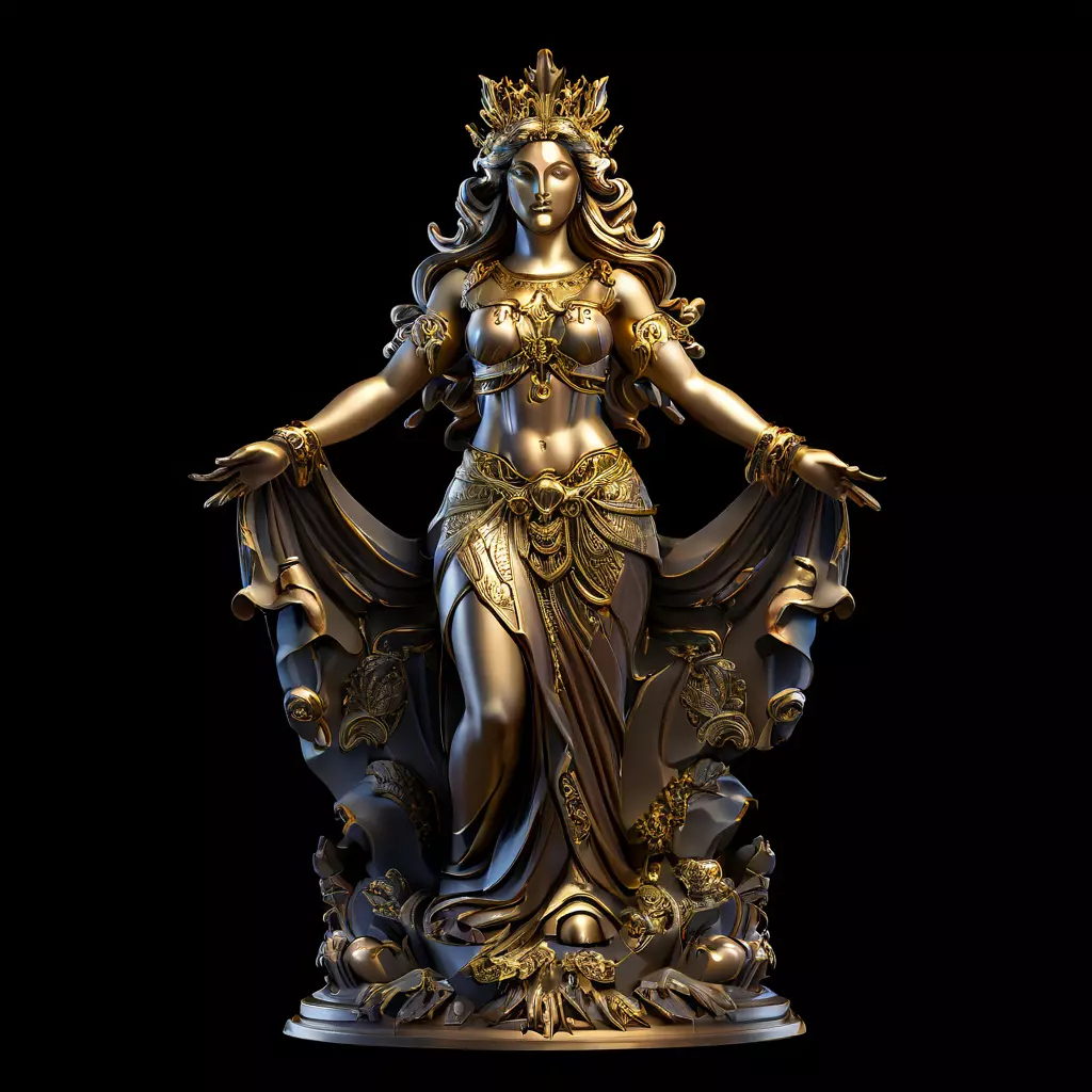 Golden Goddess Statue 3D Model Low-poly 3D model_0