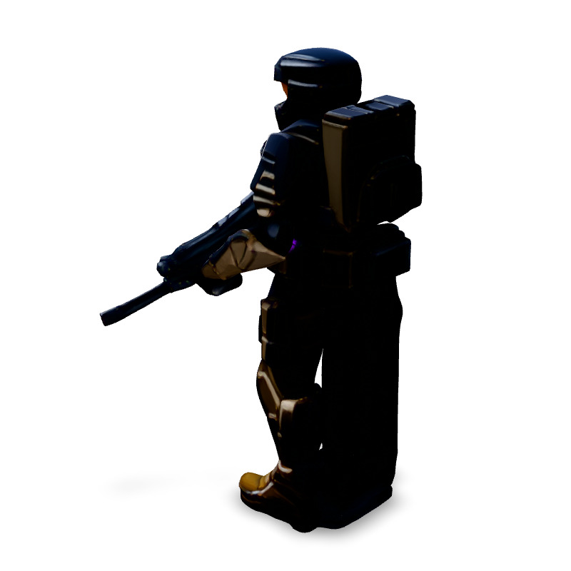 SciFi Futuristic Soldier with Rifle Low-poly 3D model_4