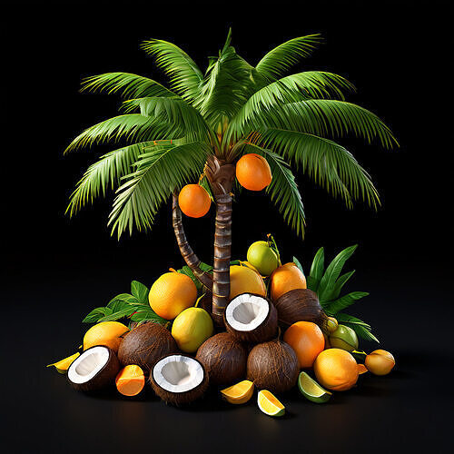 Tropical Coconut Palm Tree and Fruits Low-poly 3D model