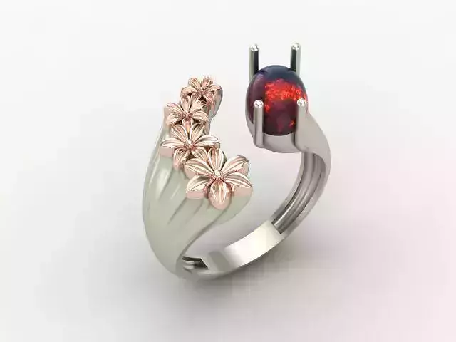 Engagement ring with opal and flowers 3D print model