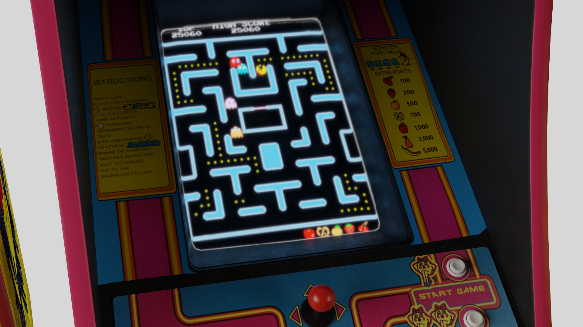 3 Pac-Man Ms Deluxe Arcade Cabinet Retro Low-poly 3D model_4