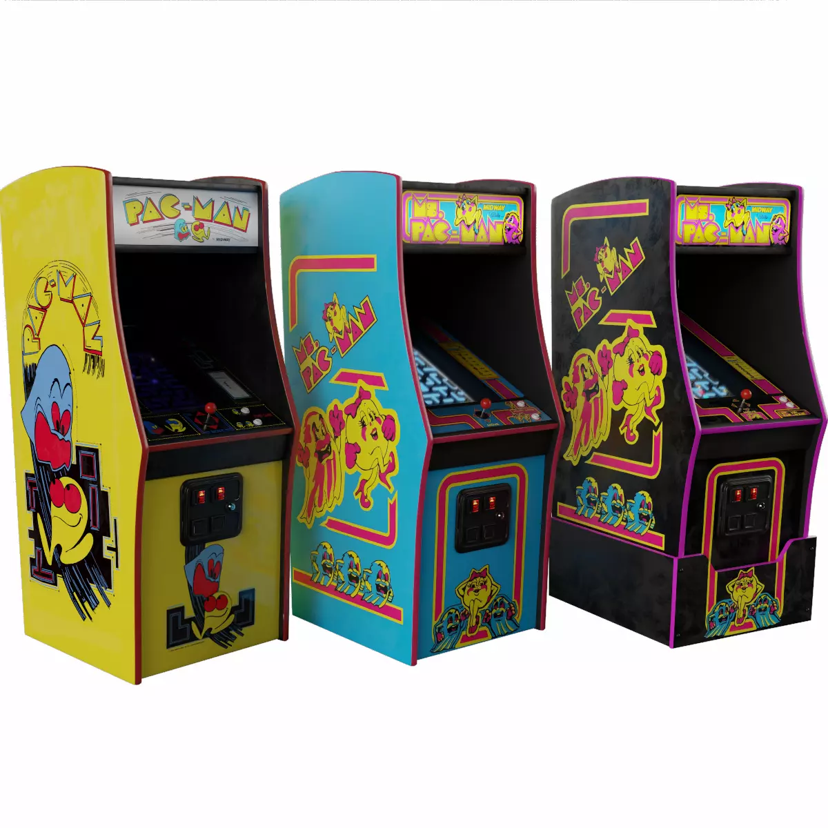 3 Pac-Man Ms Deluxe Arcade Cabinet Retro Low-poly 3D model_0