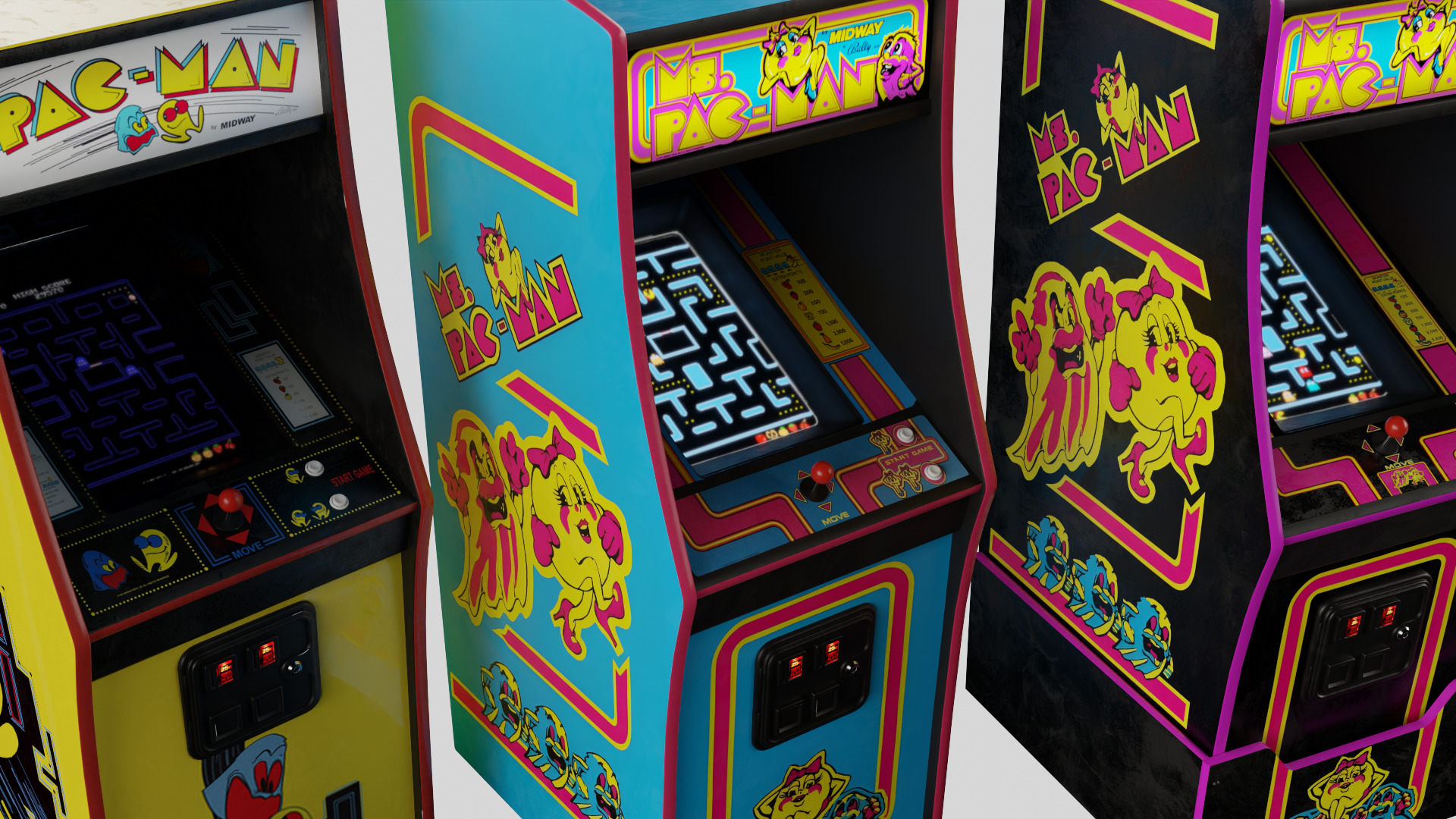 3 Pac-Man Ms Deluxe Arcade Cabinet Retro Low-poly 3D model_1
