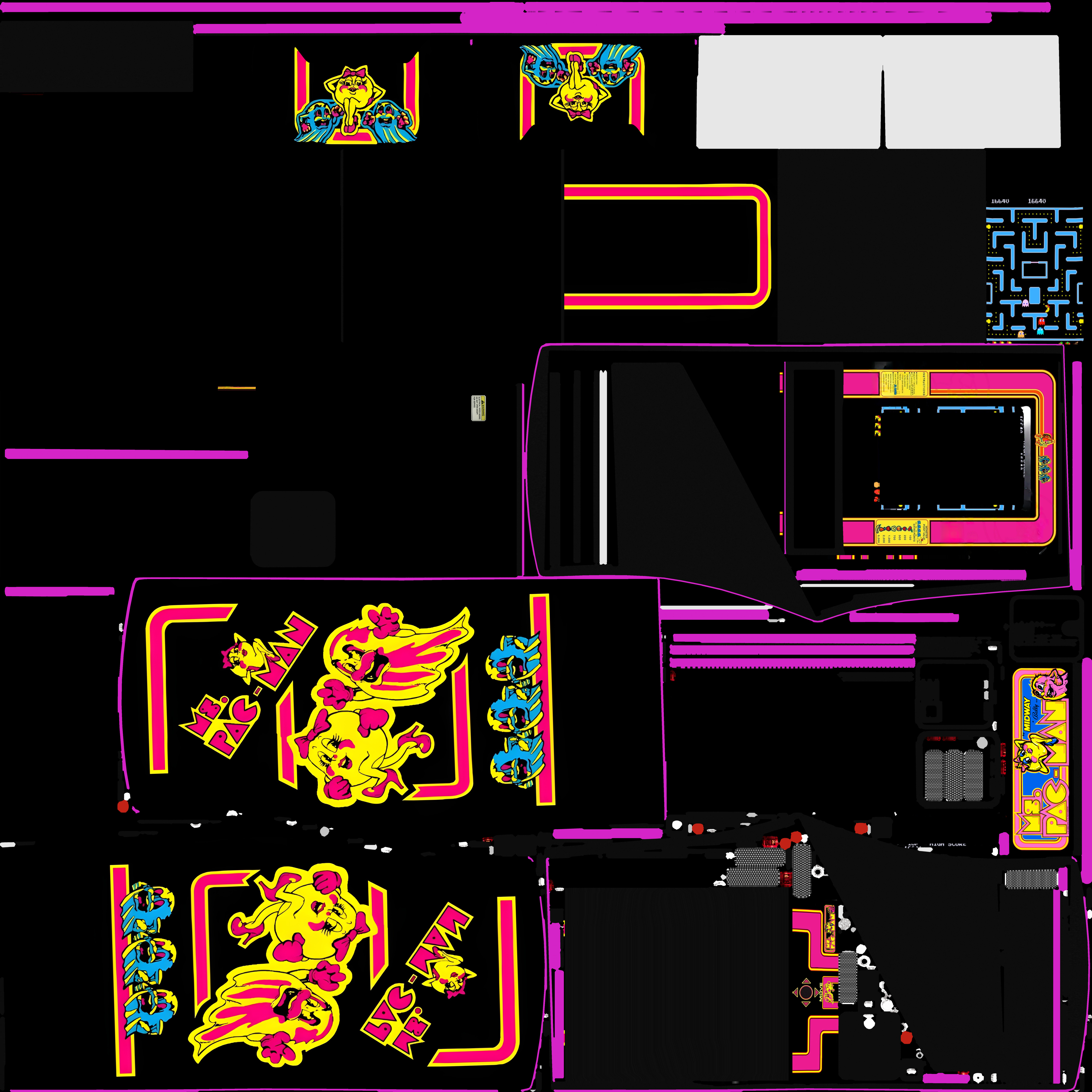 3 Pac-Man Ms Deluxe Arcade Cabinet Retro Low-poly 3D model_6