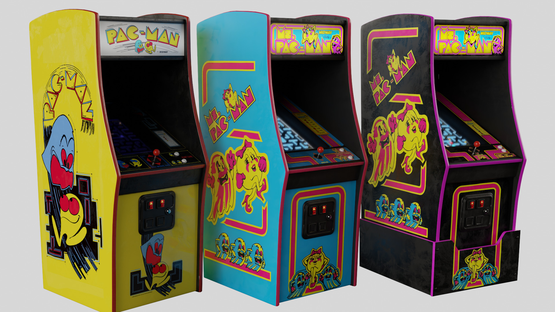 3 Pac-Man Ms Deluxe Arcade Cabinet Retro Low-poly 3D model_7