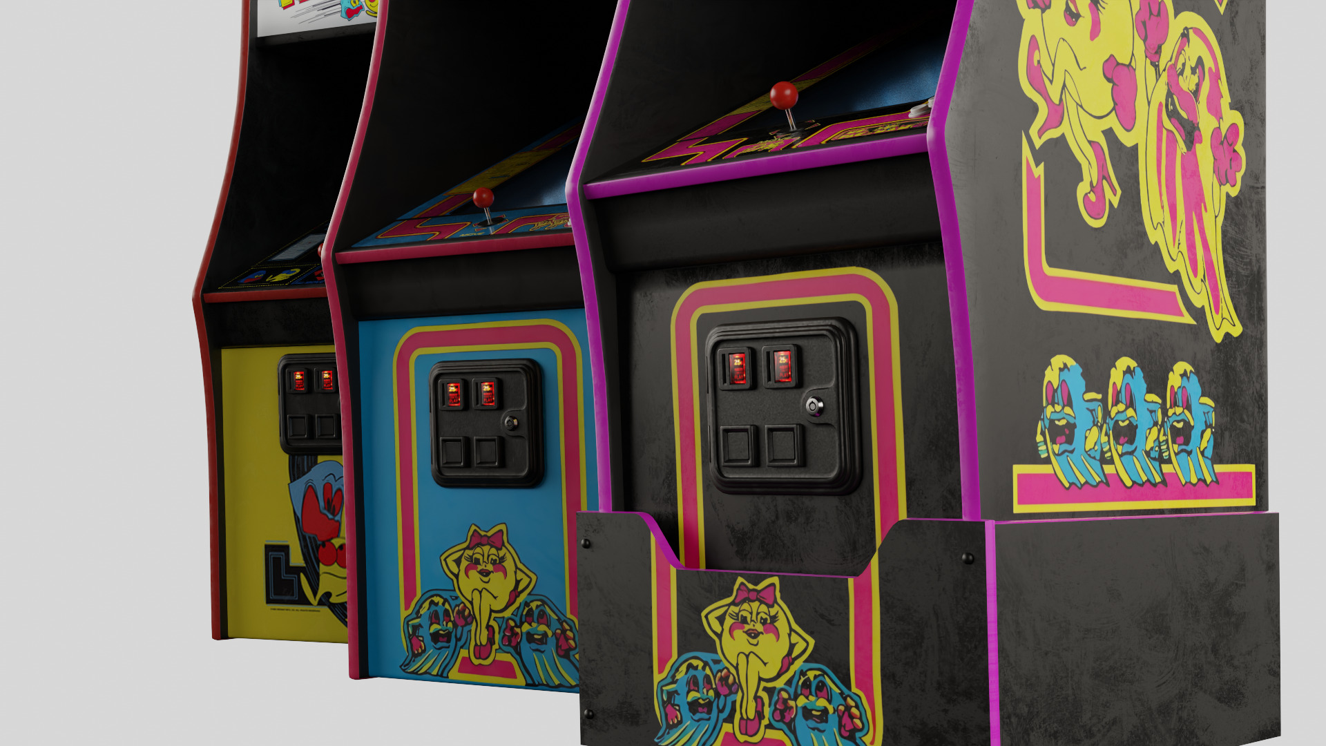 3 Pac-Man Ms Deluxe Arcade Cabinet Retro Low-poly 3D model_2