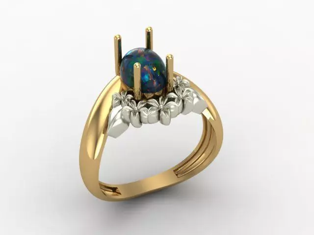 Engagement ring with opal and flower 3D print model_0