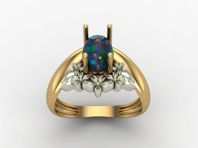 Engagement ring with opal and flower 3D print model_3