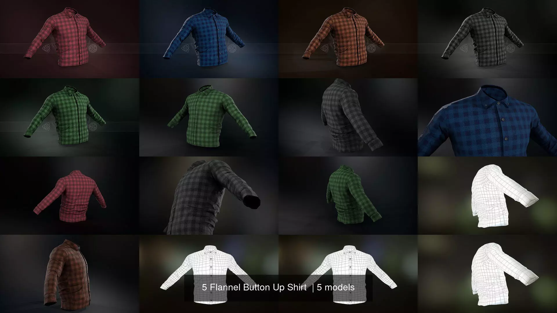 5 Flannel Button Up Shirt 3D Model Collection_1