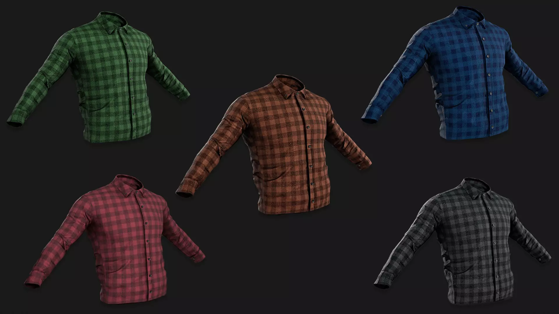 5 Flannel Button Up Shirt 3D Model Collection_0
