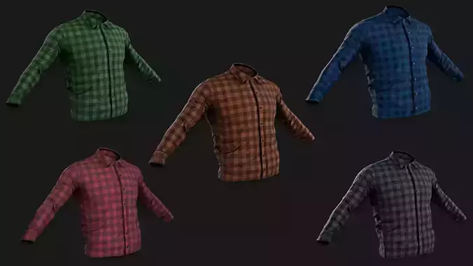 5 Flannel Button Up Shirt  3D Model Collection