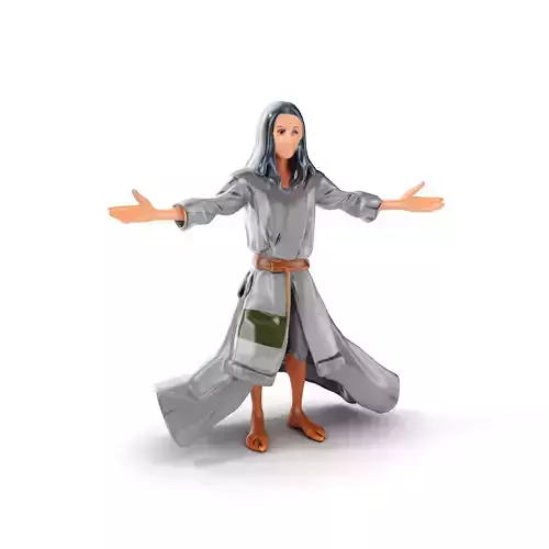 Elderly Wizard Character Model  Rigged and Animated Low-poly 3D model