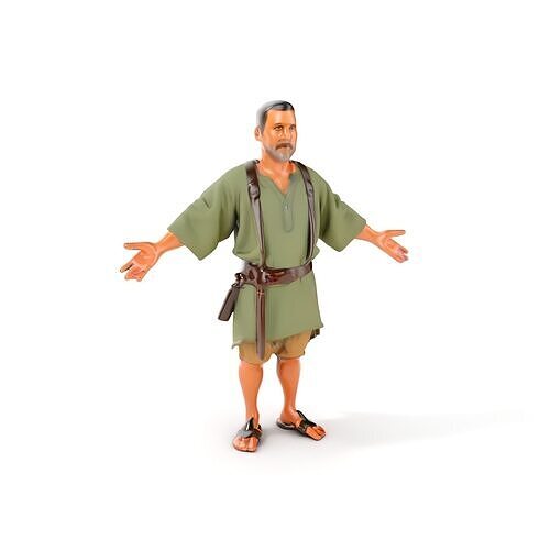 Medieval Peasant Character Rigged and Animated Low-poly 3D model