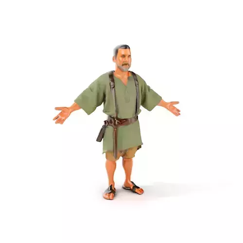 Medieval Peasant Character Rigged and Animated Low-poly 3D model