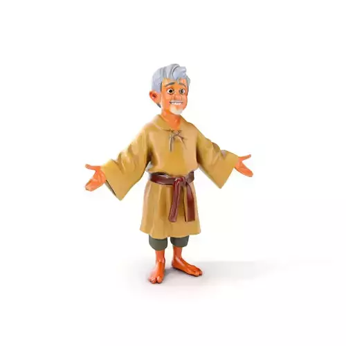 Elderly Villager Character Rigged and Animated Low-poly 3D model