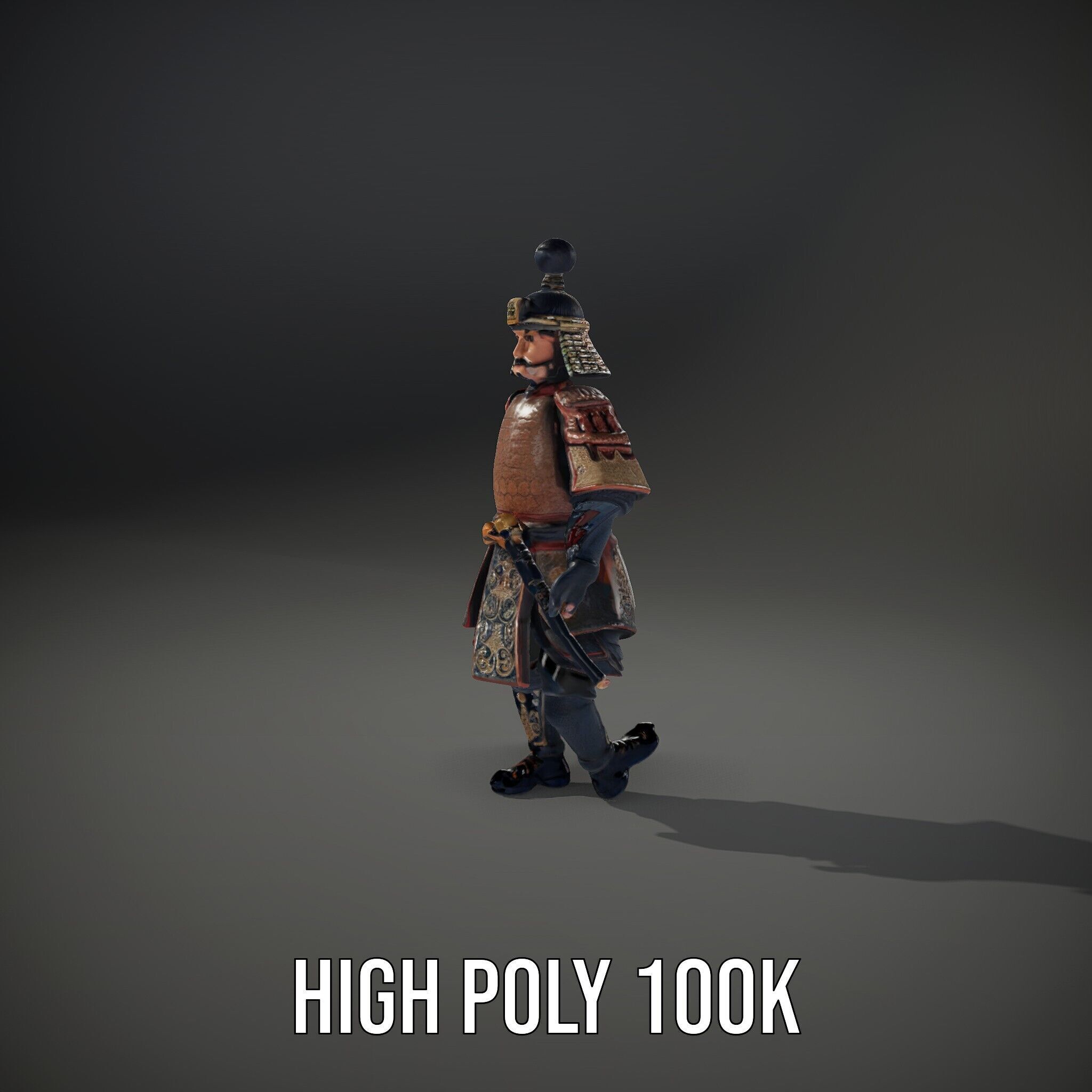 Samurai Warrior Rigged and Animated D Character Model Low-poly 3D model_8
