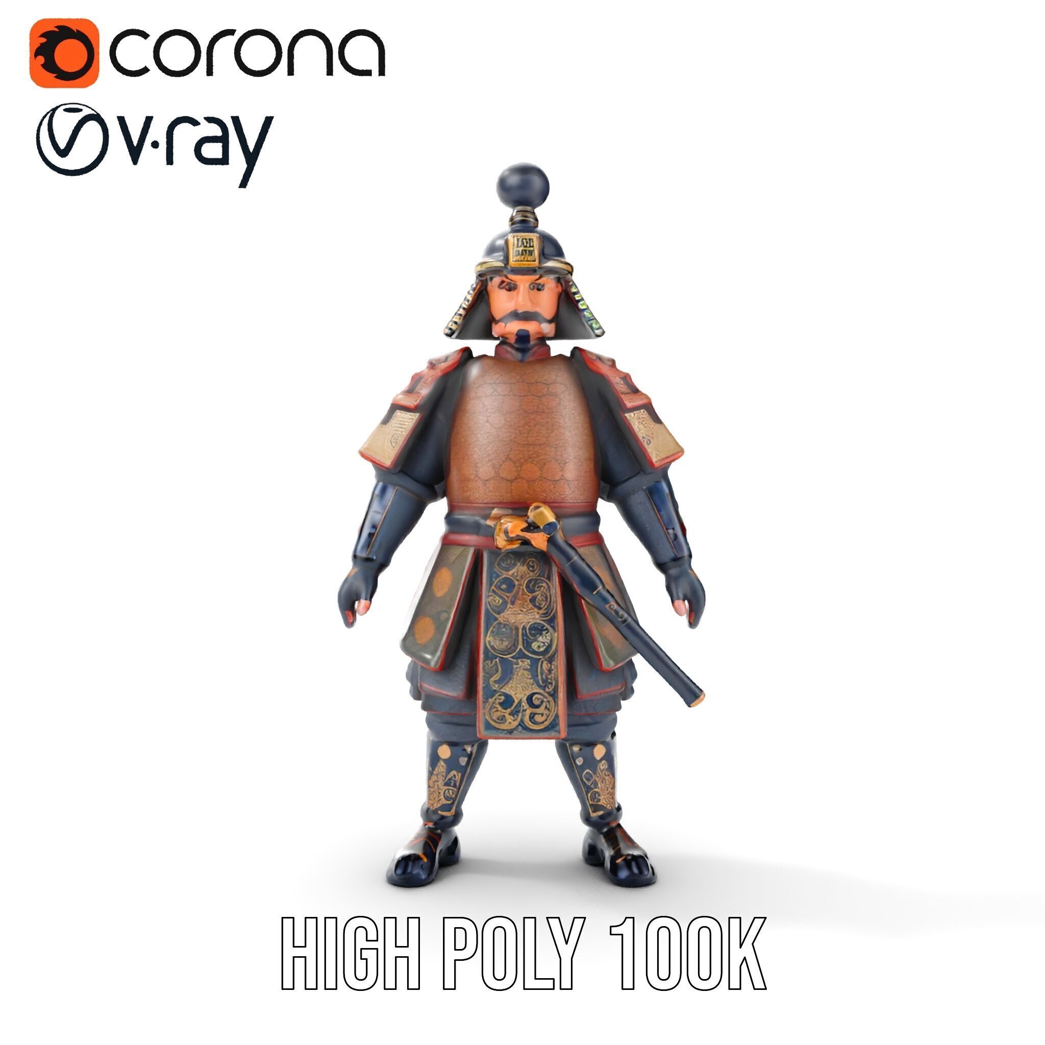 Samurai Warrior Rigged and Animated D Character Model Low-poly 3D model_22