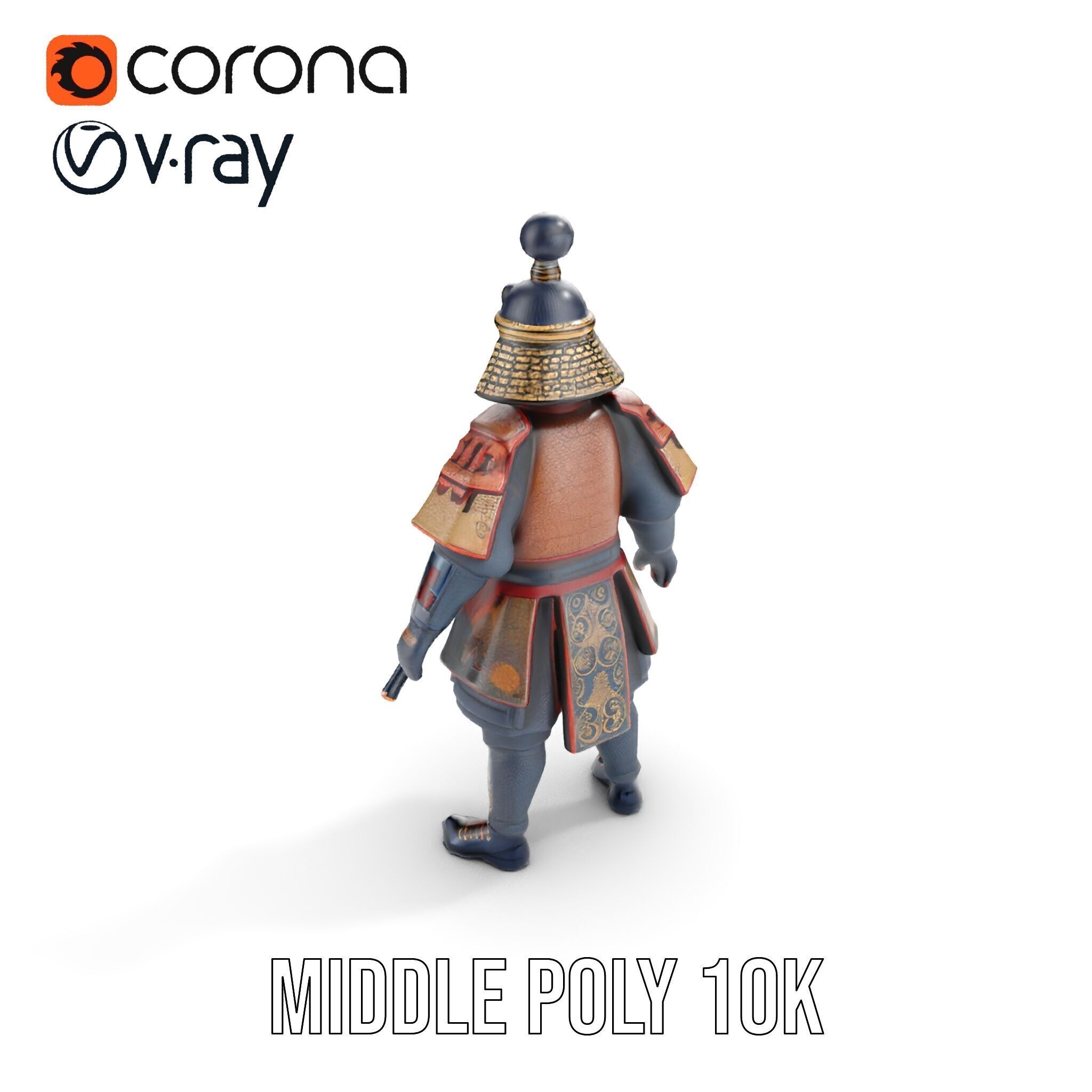 Samurai Warrior Rigged and Animated D Character Model Low-poly 3D model_15