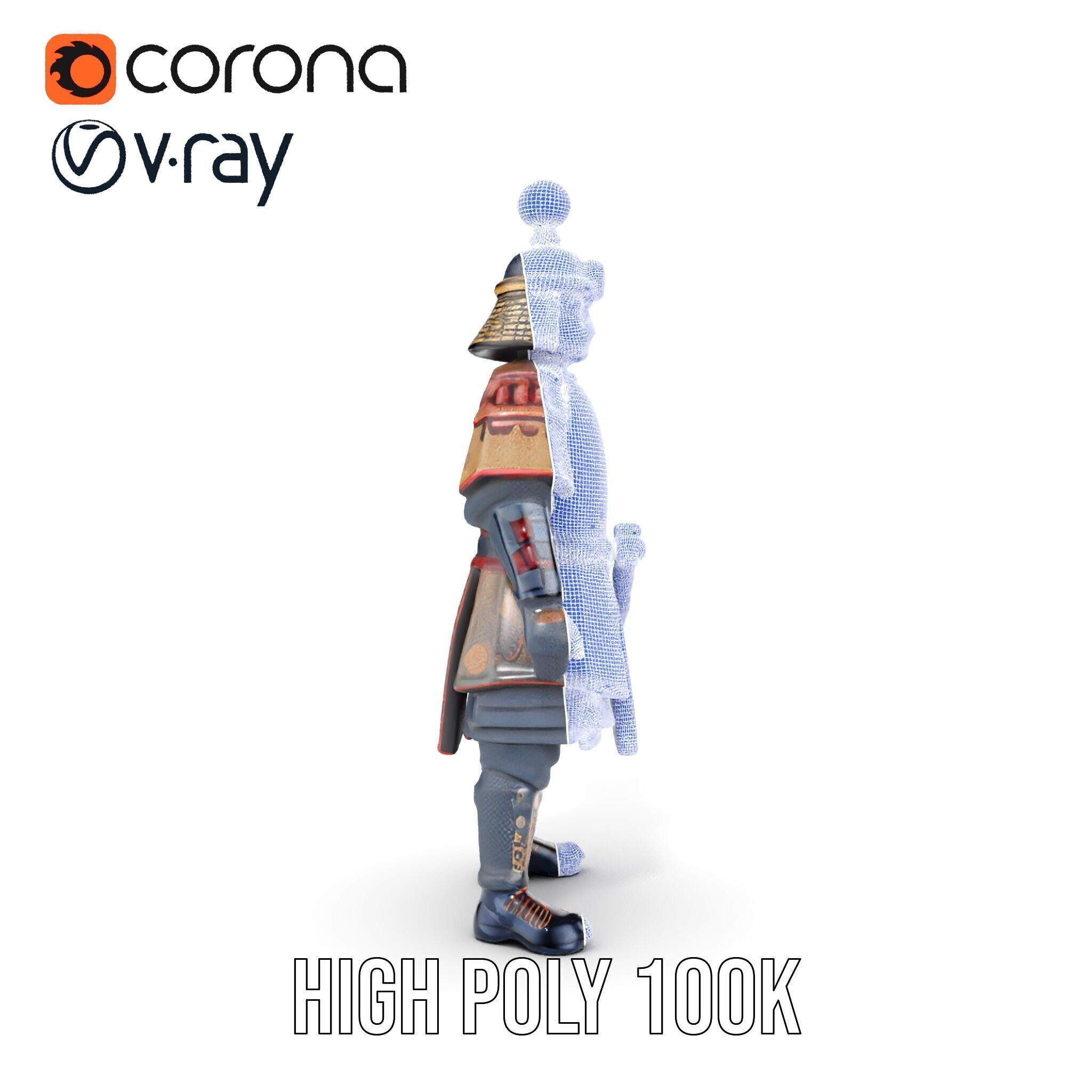 Samurai Warrior Rigged and Animated D Character Model Low-poly 3D model_30