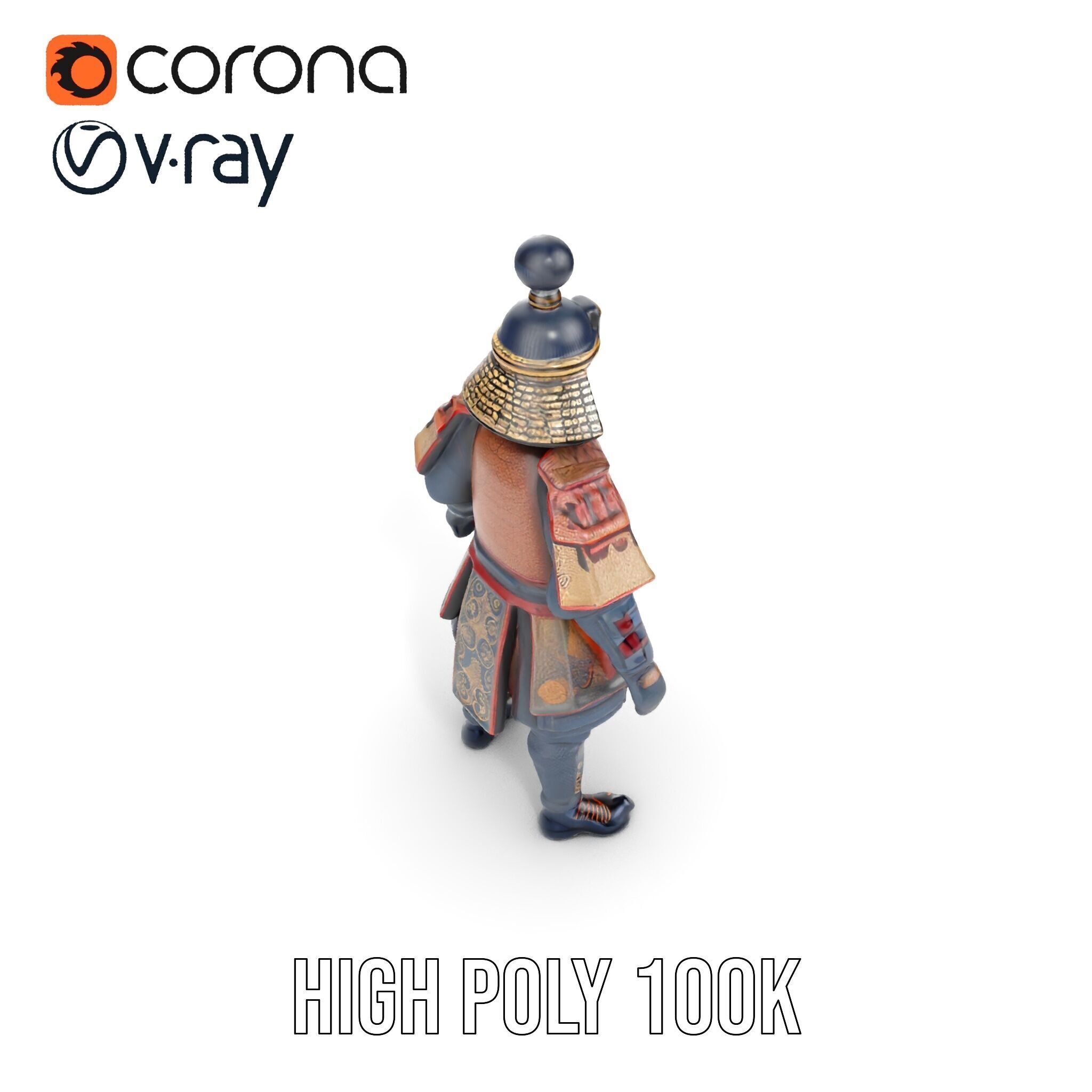 Samurai Warrior Rigged and Animated D Character Model Low-poly 3D model_19