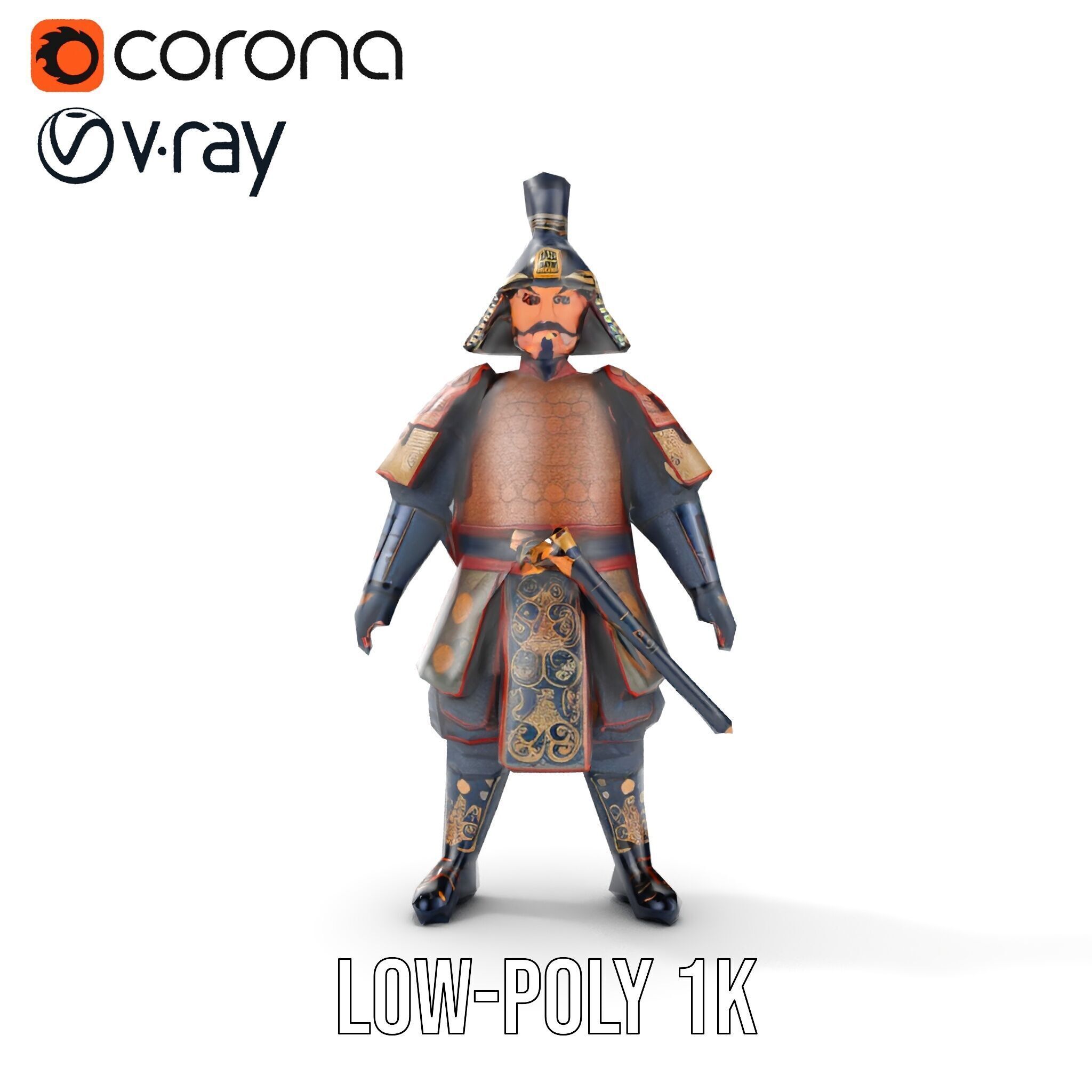 Samurai Warrior Rigged and Animated D Character Model Low-poly 3D model_16