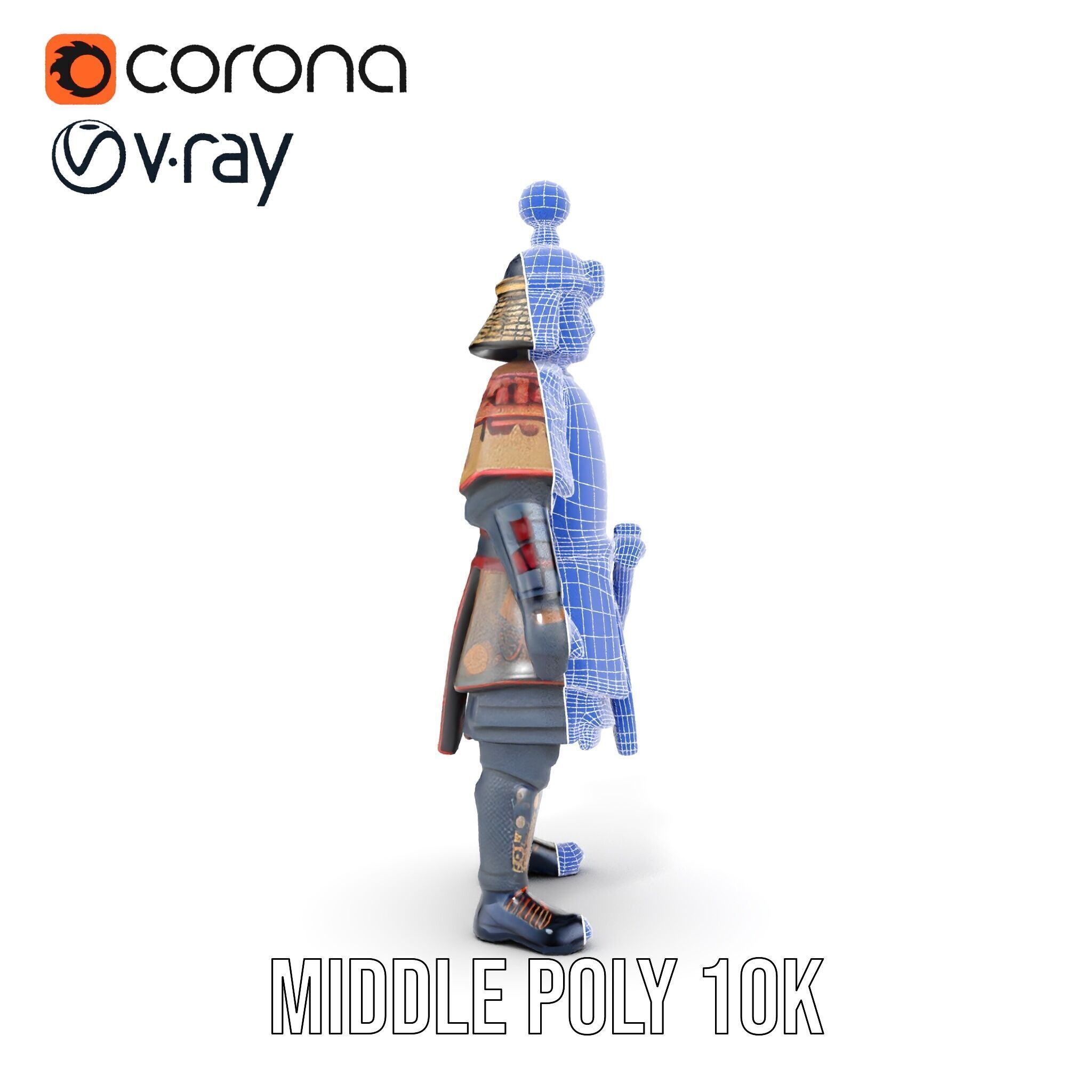 Samurai Warrior Rigged and Animated D Character Model Low-poly 3D model_25