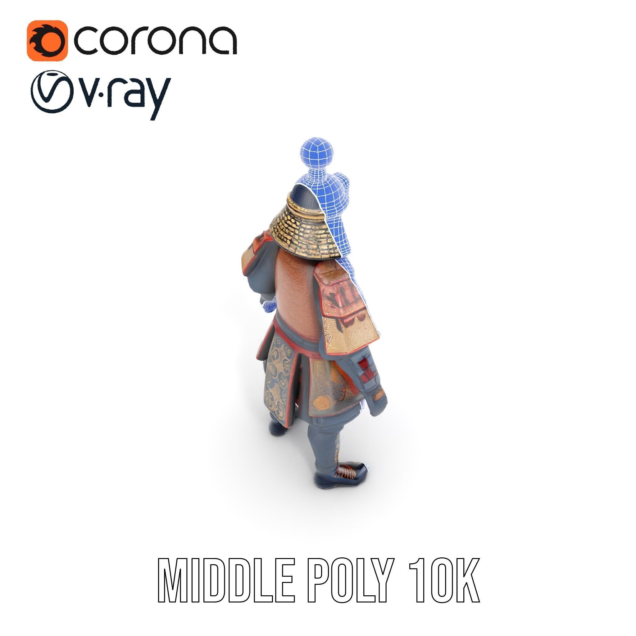Samurai Warrior Rigged and Animated D Character Model Low-poly 3D model_28