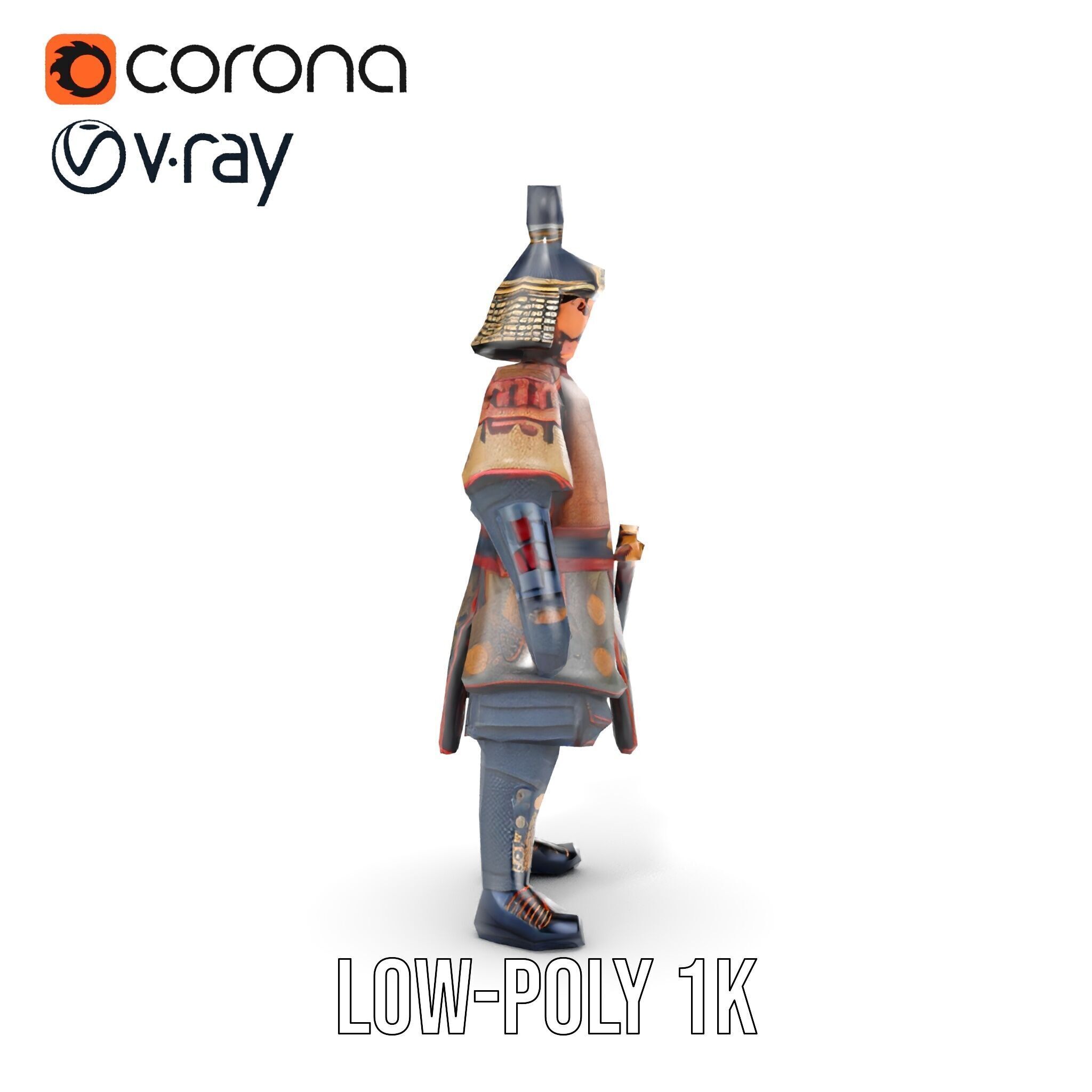 Samurai Warrior Rigged and Animated D Character Model Low-poly 3D model_32