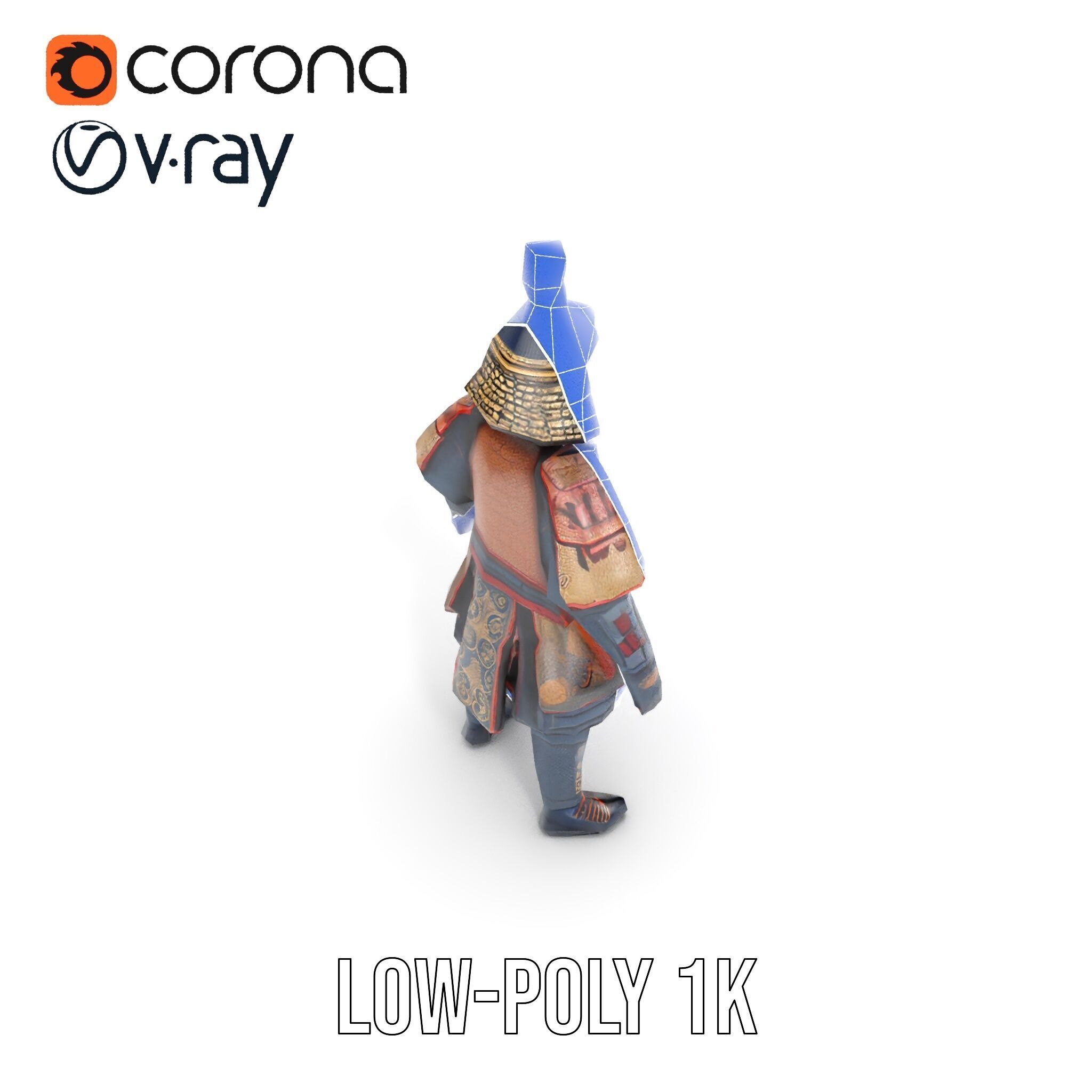 Samurai Warrior Rigged and Animated D Character Model Low-poly 3D model_29