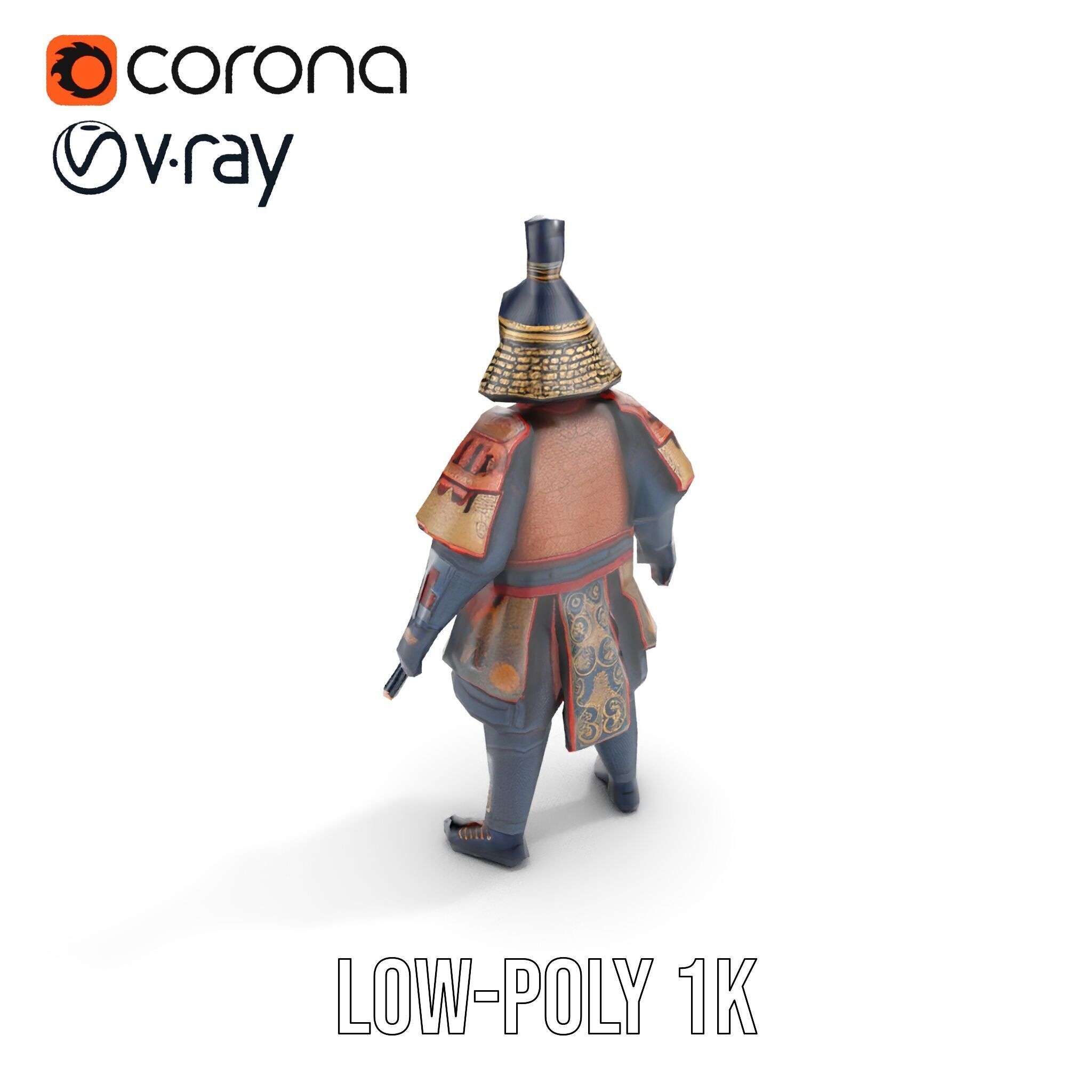 Samurai Warrior Rigged and Animated D Character Model Low-poly 3D model_10