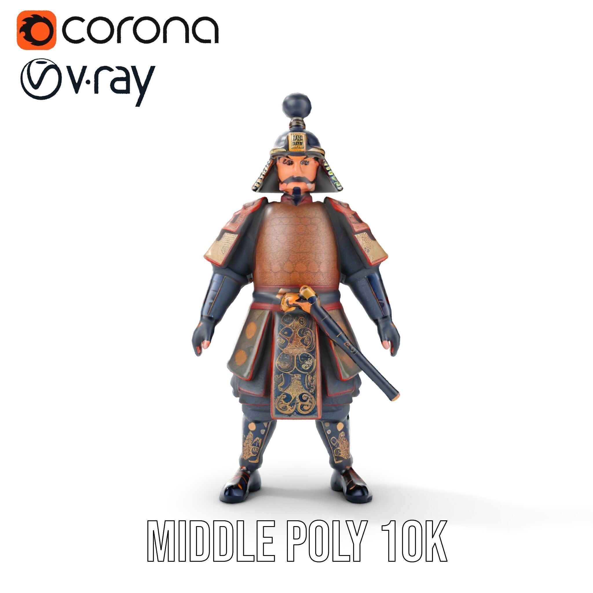 Samurai Warrior Rigged and Animated D Character Model Low-poly 3D model_20