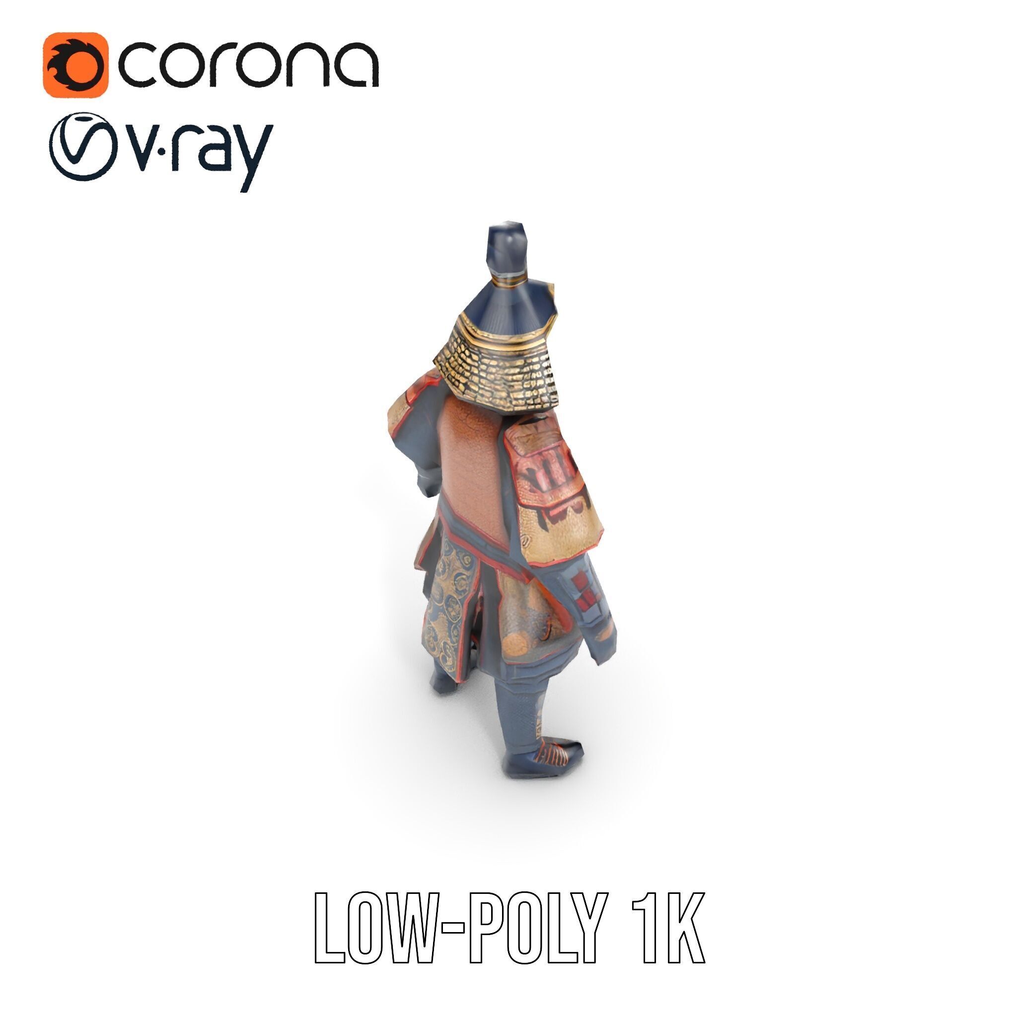 Samurai Warrior Rigged and Animated D Character Model Low-poly 3D model_18