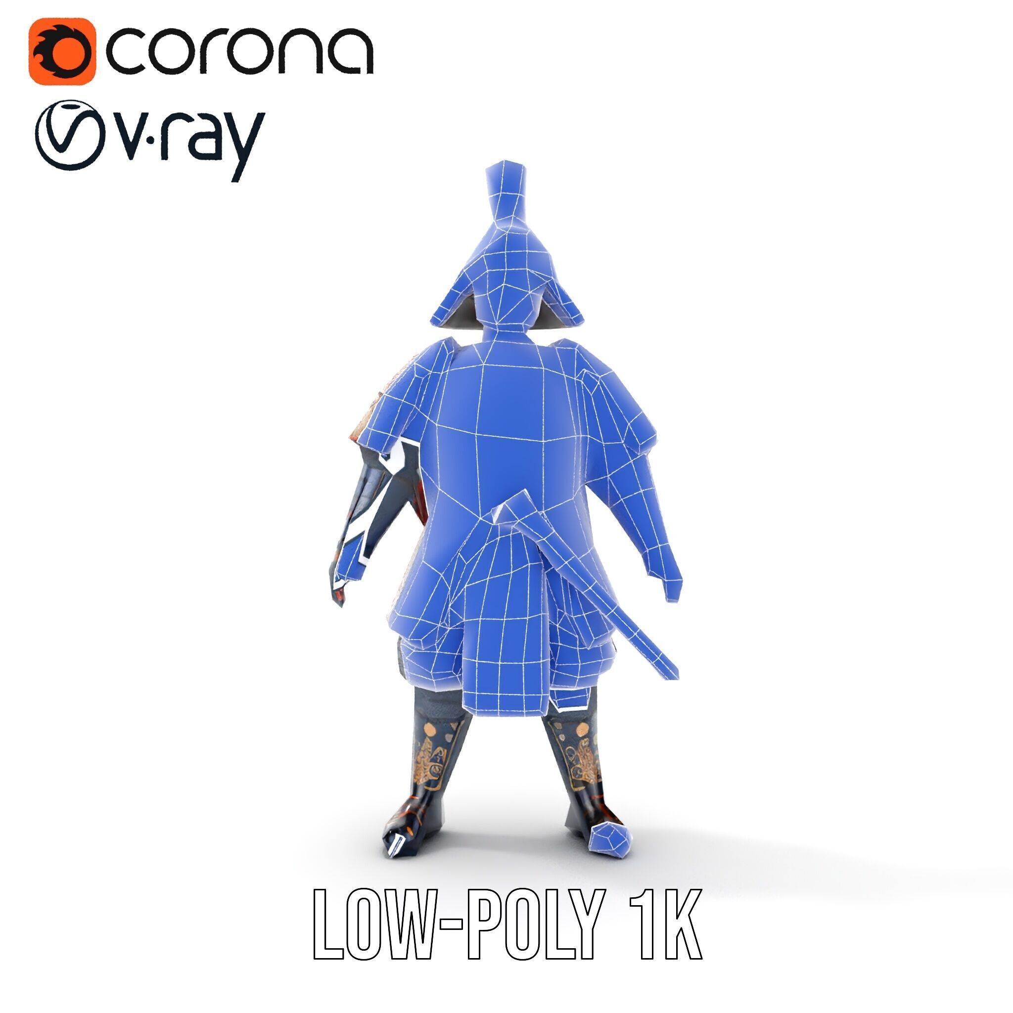 Samurai Warrior Rigged and Animated D Character Model Low-poly 3D model_24