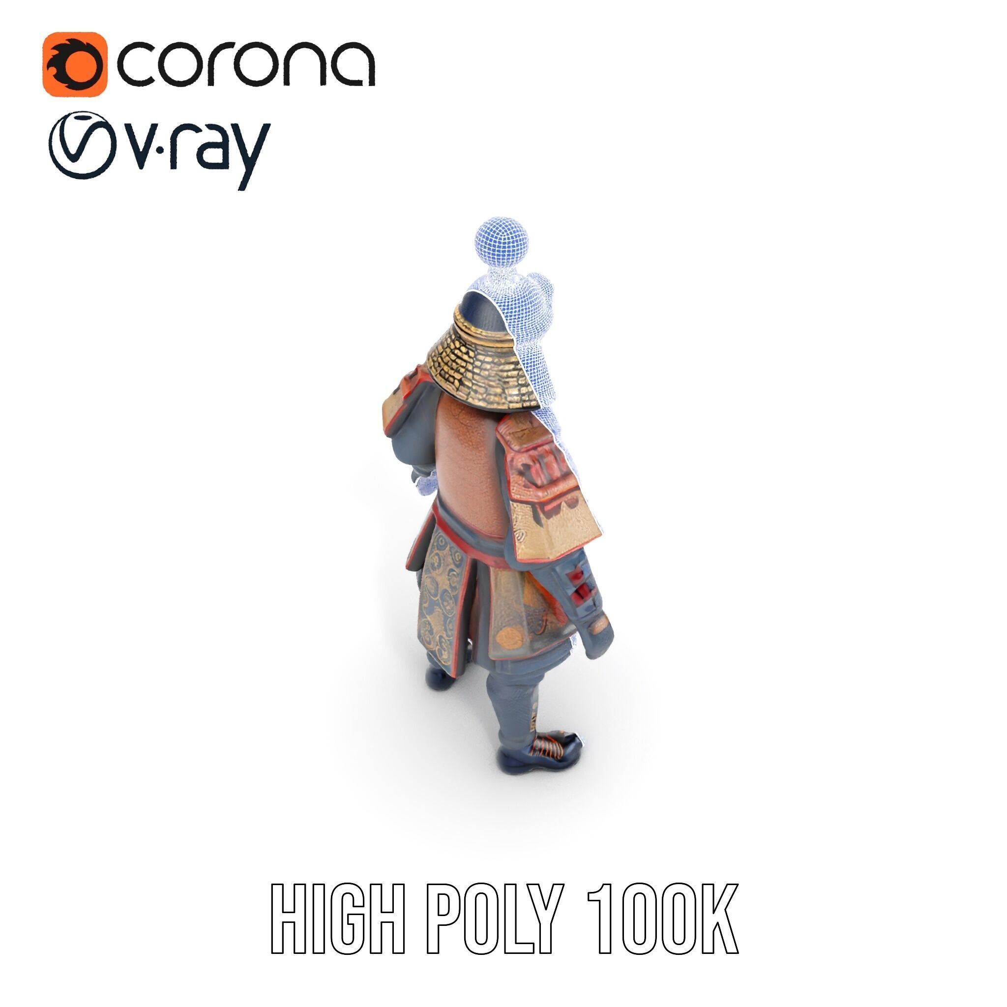 Samurai Warrior Rigged and Animated D Character Model Low-poly 3D model_40