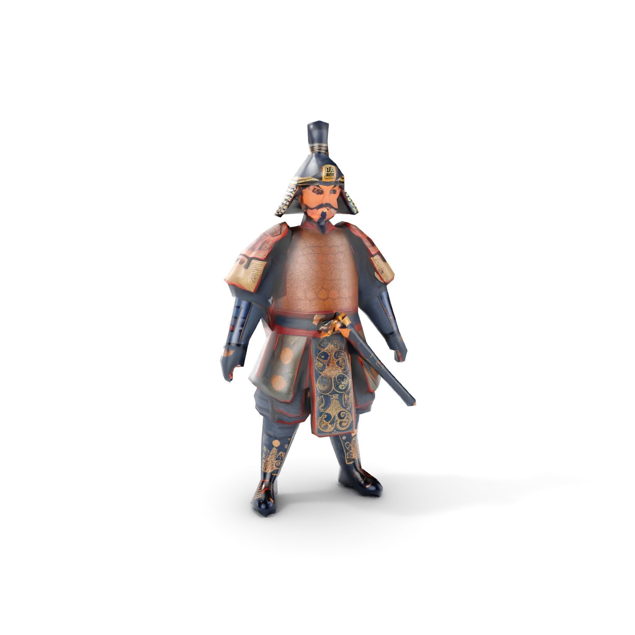 Samurai Warrior Rigged and Animated D Character Model Low-poly 3D model_7
