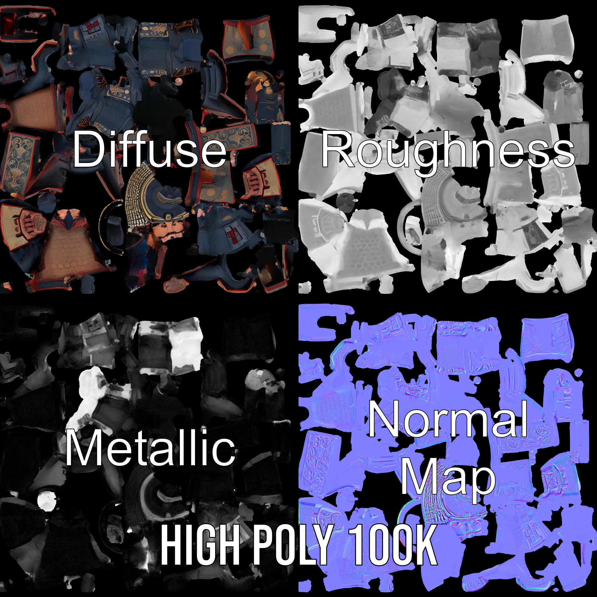 Samurai Warrior Rigged and Animated D Character Model Low-poly 3D model_3